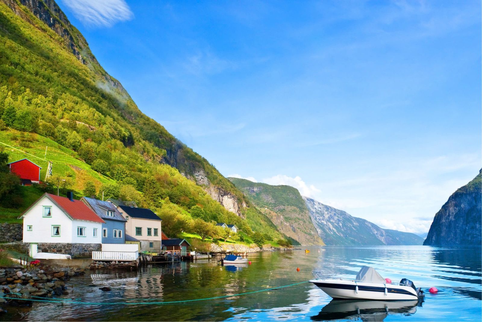 Vịnh Aurland hùng vĩ với núi non và mặt nước trong xanh