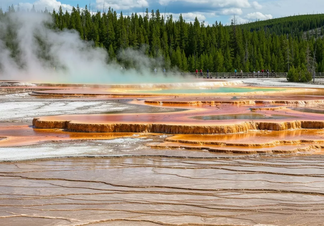 Suối nước nóng Grand Prismatic Spring ở Yellowstone với màu sắc rực rỡ