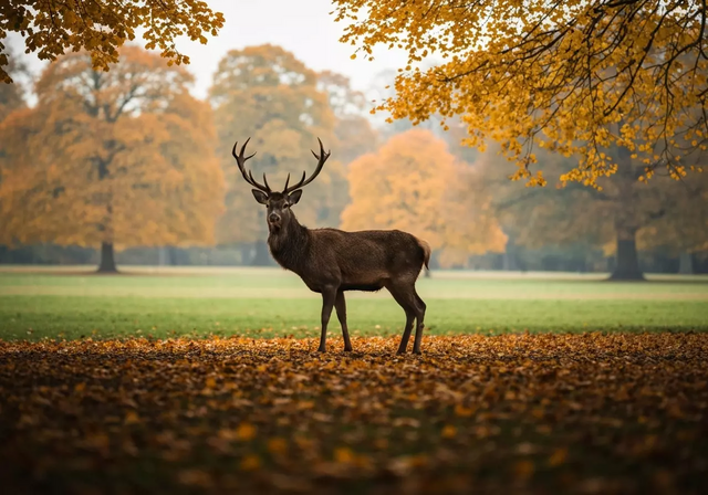 Hươu nai trong Richmond Park giữa khung cảnh lá vàng mùa thu