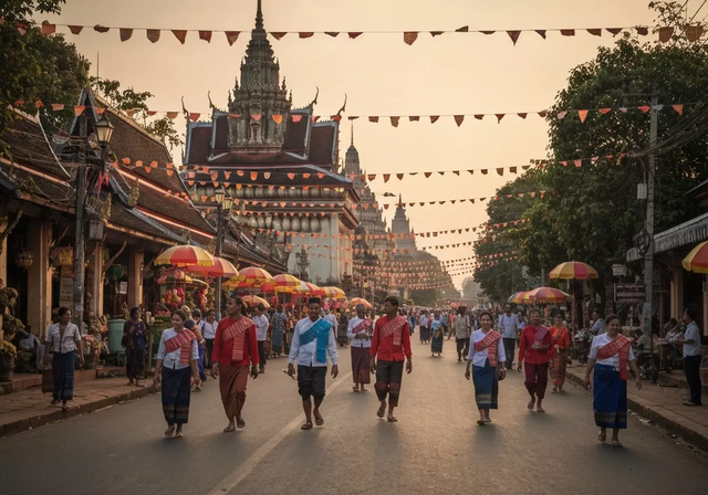 Toàn cảnh Tháp Luang ở Viêng Chăn rực rỡ dưới nắng