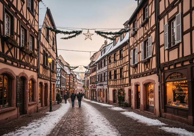 Thị trấn Colmar phủ tuyết trắng với những ngôi nhà cổ kính