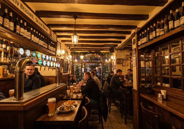Kênh đào ở Bruges với những ngôi nhà cổ kính và lá vàng