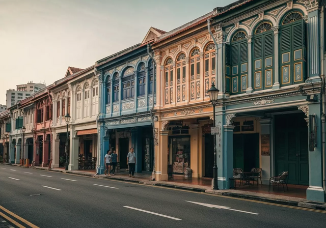 Quang cảnh đường phố Singapore với kiến trúc hiện đại và cây xanh