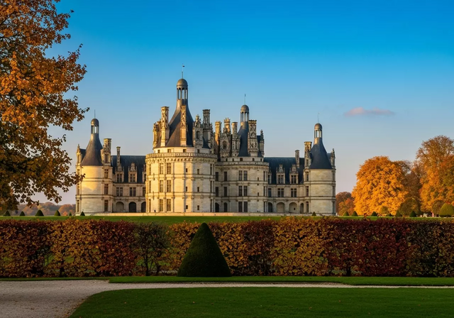Toàn cảnh Lâu đài Chambord mùa thu vàng rực rỡ