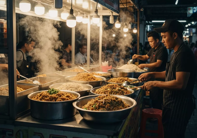 Bàn ăn thịnh soạn với nhiều món ăn truyền thống Indonesia
