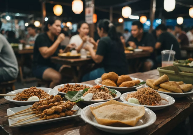 Đĩa cơm Nasi Campur đầy màu sắc với nhiều món ăn kèm