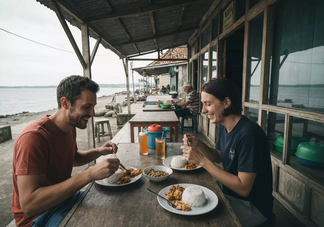 Nhà hàng Warung Beach ở làng chài Ped trên đảo Nusa Penida, Bali, Indonesia