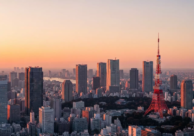 Đây là cảnh quan thành phố Tokyo, với công trình nổi tiếng Tháp Tokyo