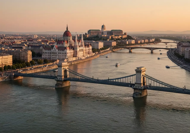 Khung cảnh lãng mạn của thành phố Budapest với Tòa nhà Quốc hội Hungary và sông Danube