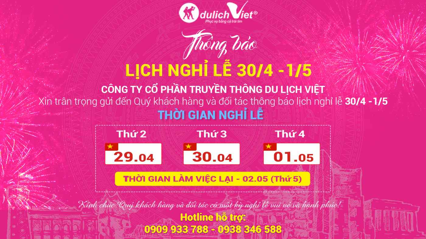 Du Lịch Việt thông báo nghỉ Lễ 30/04 – 01/05