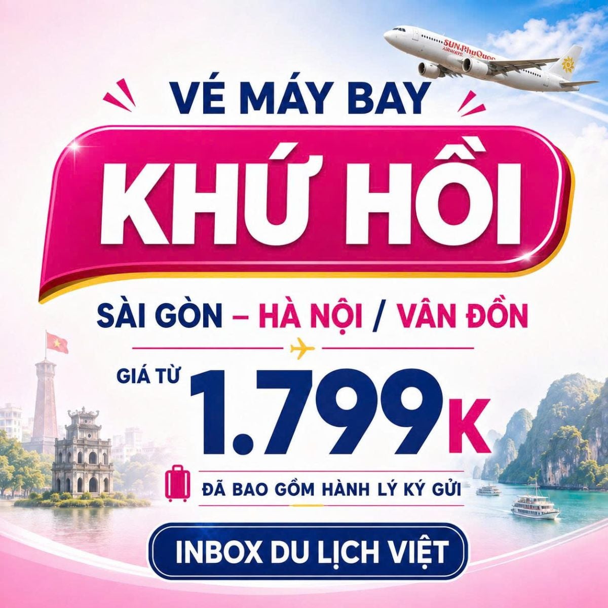 Vé máy bay khứ hồi Sài Gòn - Hà Nội / Vân Đồn giá từ 1.799k
