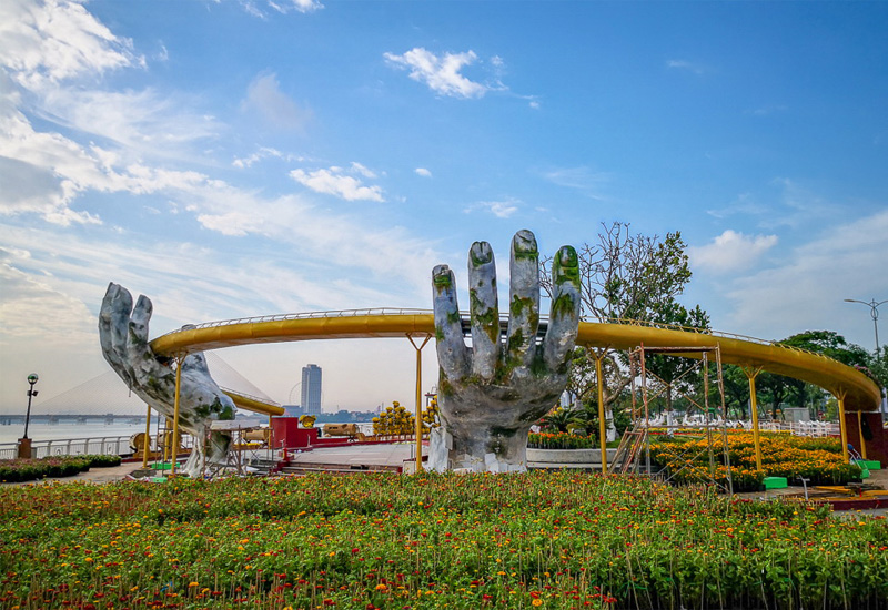 Một vườn hoa muôn vàn màu sắc ngay dưới chân cầu Vàng nổi tiếng ở Đà Nẵng