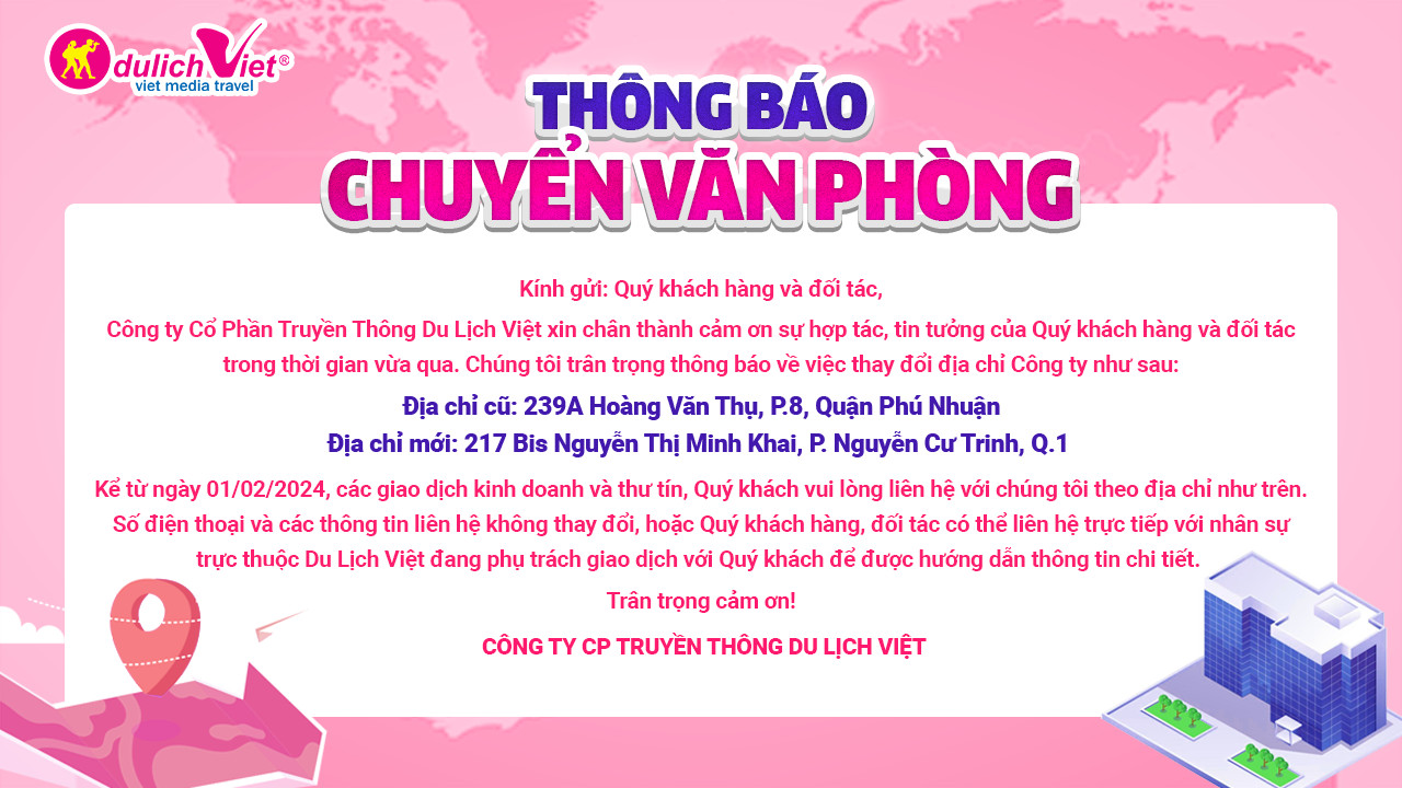Thông báo chuyển văn phòng Du Lịch Việt