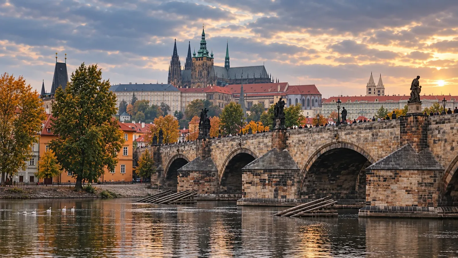 Cầu Charles và khu Lâu đài Prague bên sông Vltava