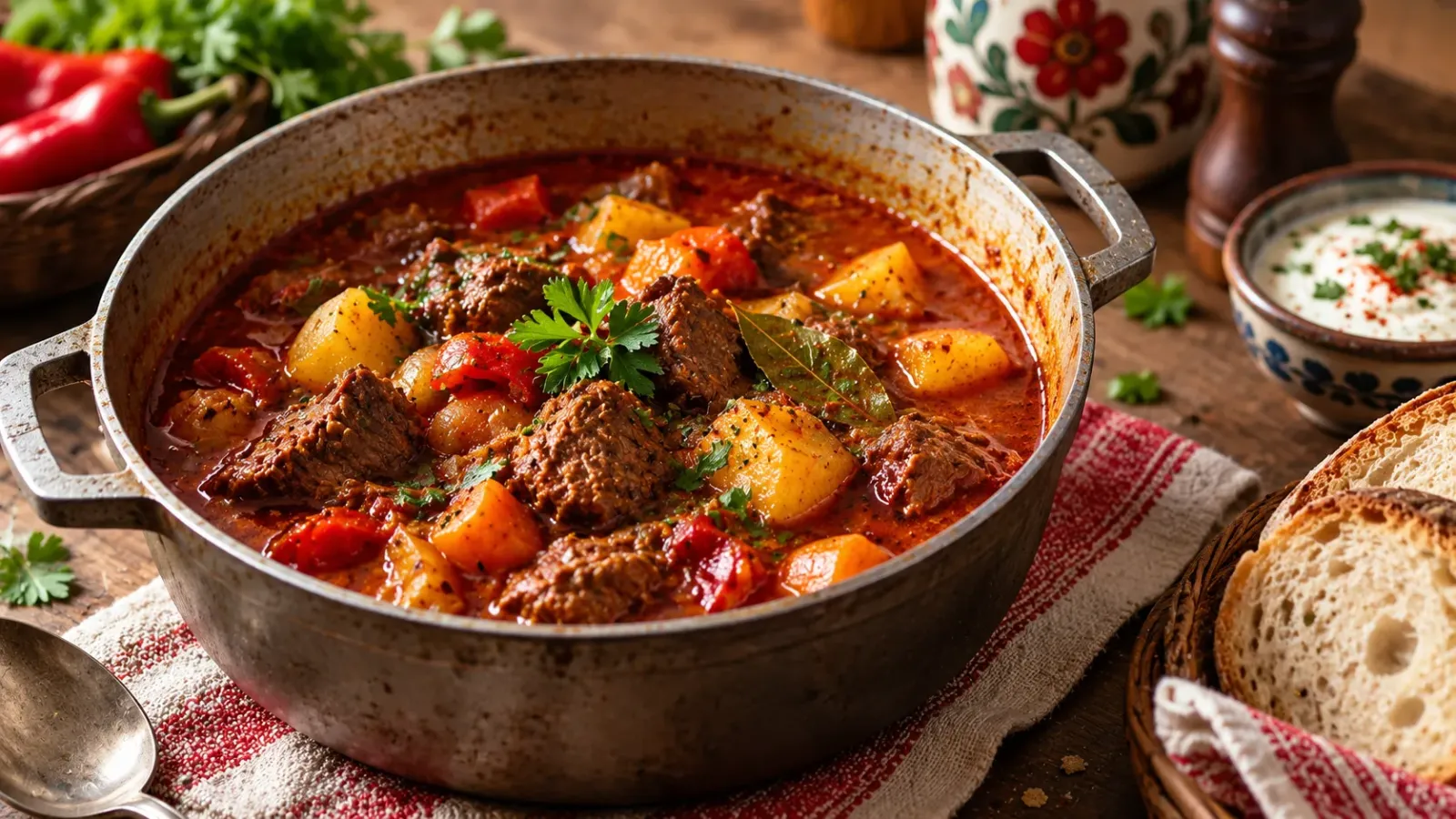 Món goulash với thịt và nước sốt đặc trưng của Hungary