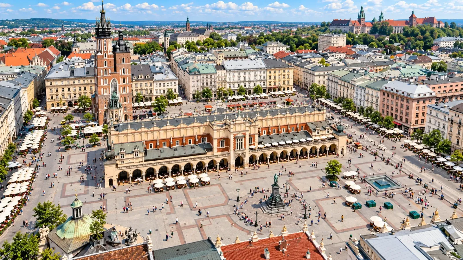 Quảng trường lịch sử Rynek Glówny tại Kralow Ba Lan