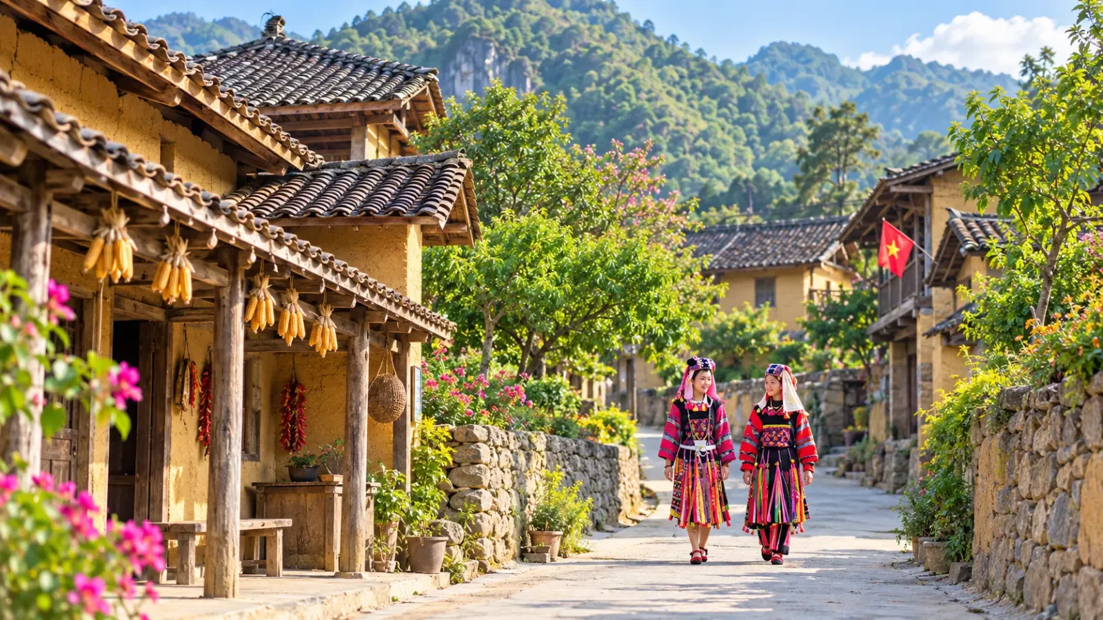 Những ngôi nhà truyền thống tại làng văn hóa du lịch cộng đồng Lô Lô Chải