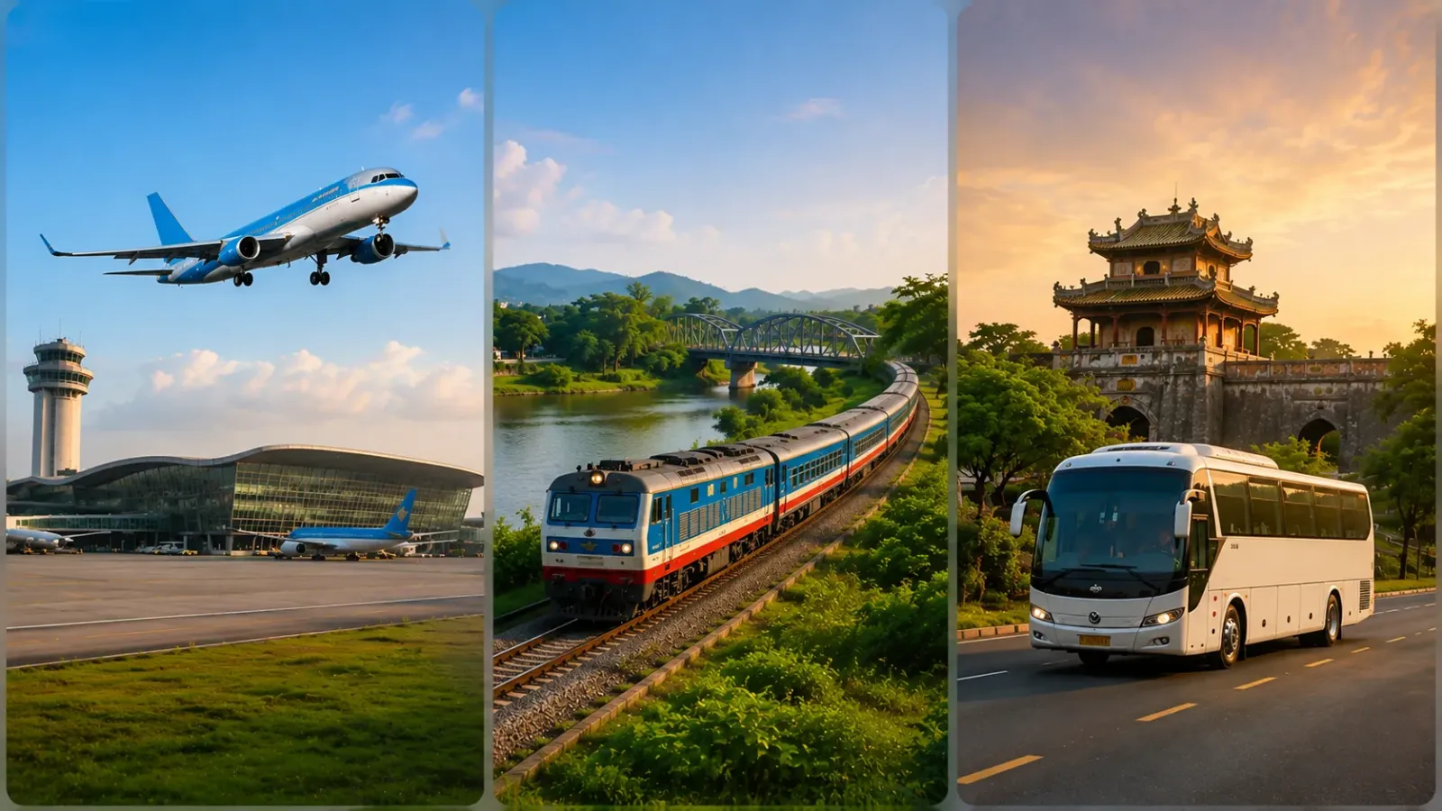 Các phương án di chuyển đến Huế bằng máy bay tàu hỏa và đường bộ
