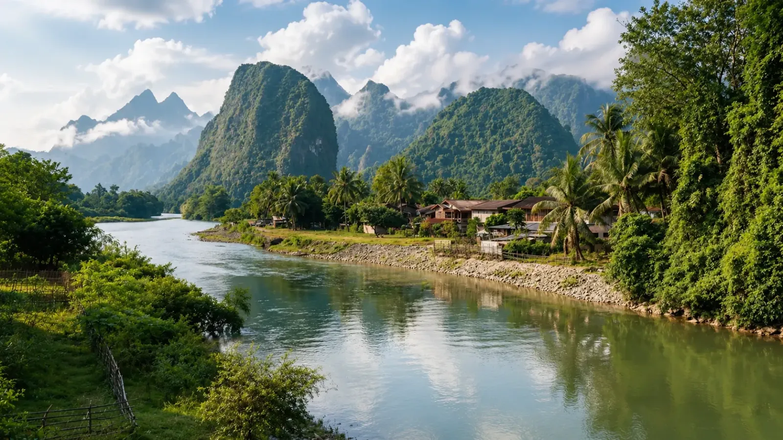 Núi đá vôi và sông Nam Song tại thị trấn Vang Vieng Lào