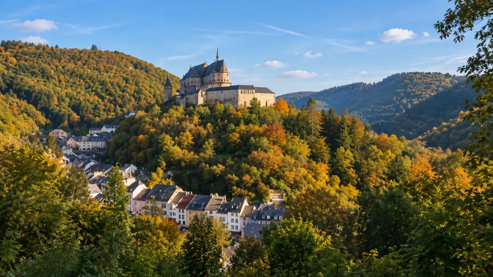 Lâu đài Vianden nằm trên sườn đồi tại Luxembourg