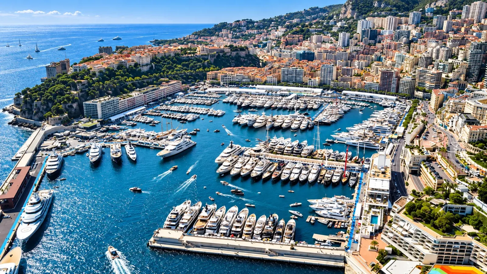 Toàn cảnh Monaco và bến cảng Port Hercules bên bờ Địa Trung Hải