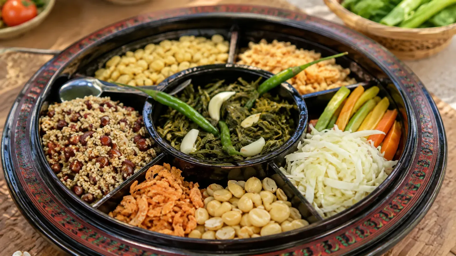 Lahpet thoke salad lá trà đặc trưng của Myanmar