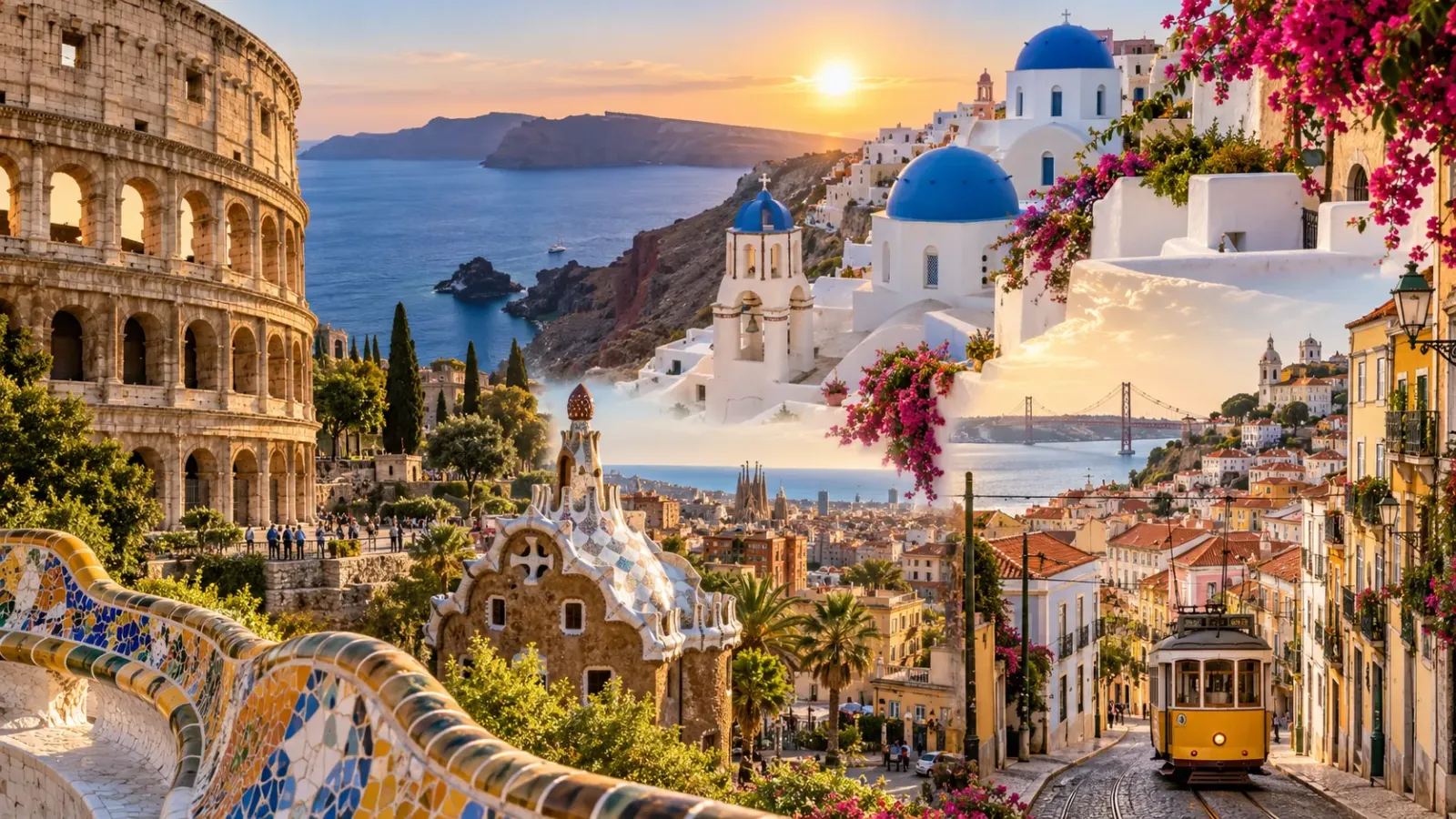 Các điểm đến Rome, Santorini, Barcelona và Lisbon tại Nam Âu