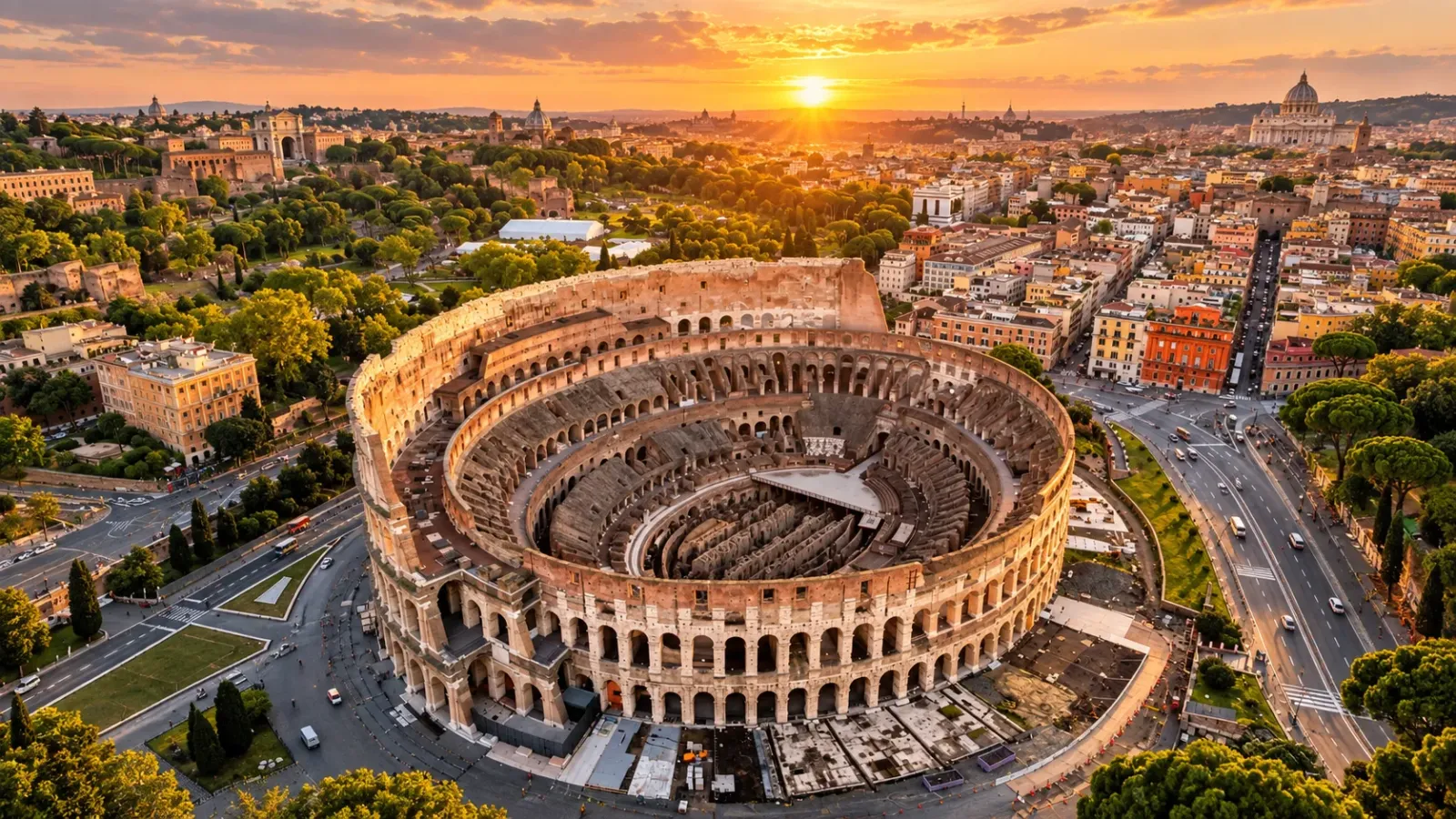 Đấu trường Colosseum giữa trung tâm thành phố Rome, Ý