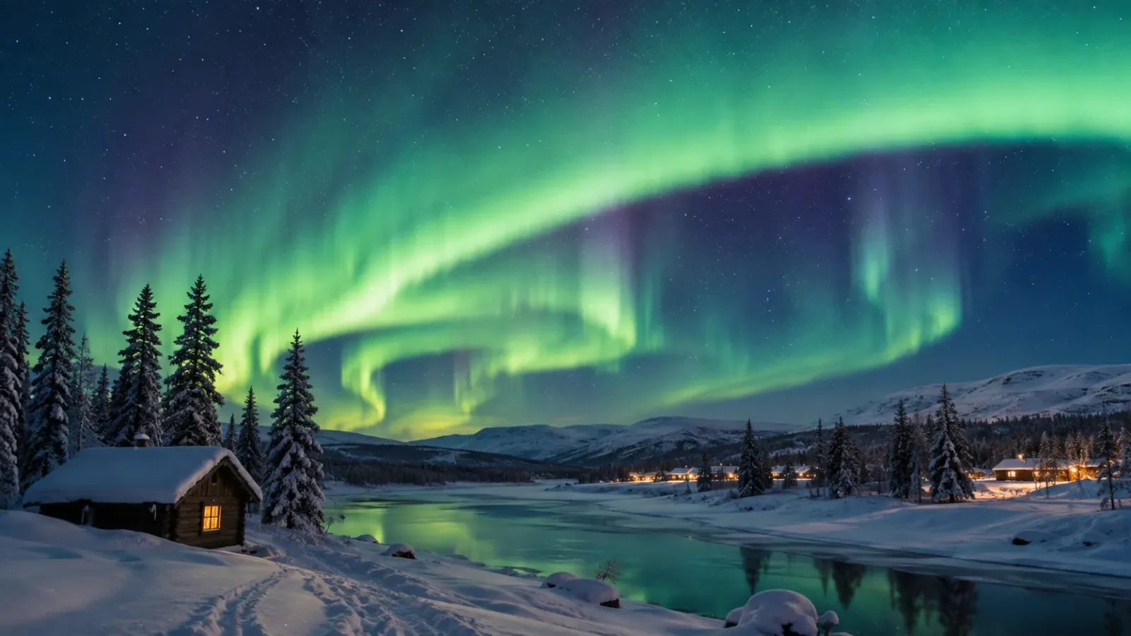 Cực quang trên bầu trời Lapland Phần Lan vào mùa đông