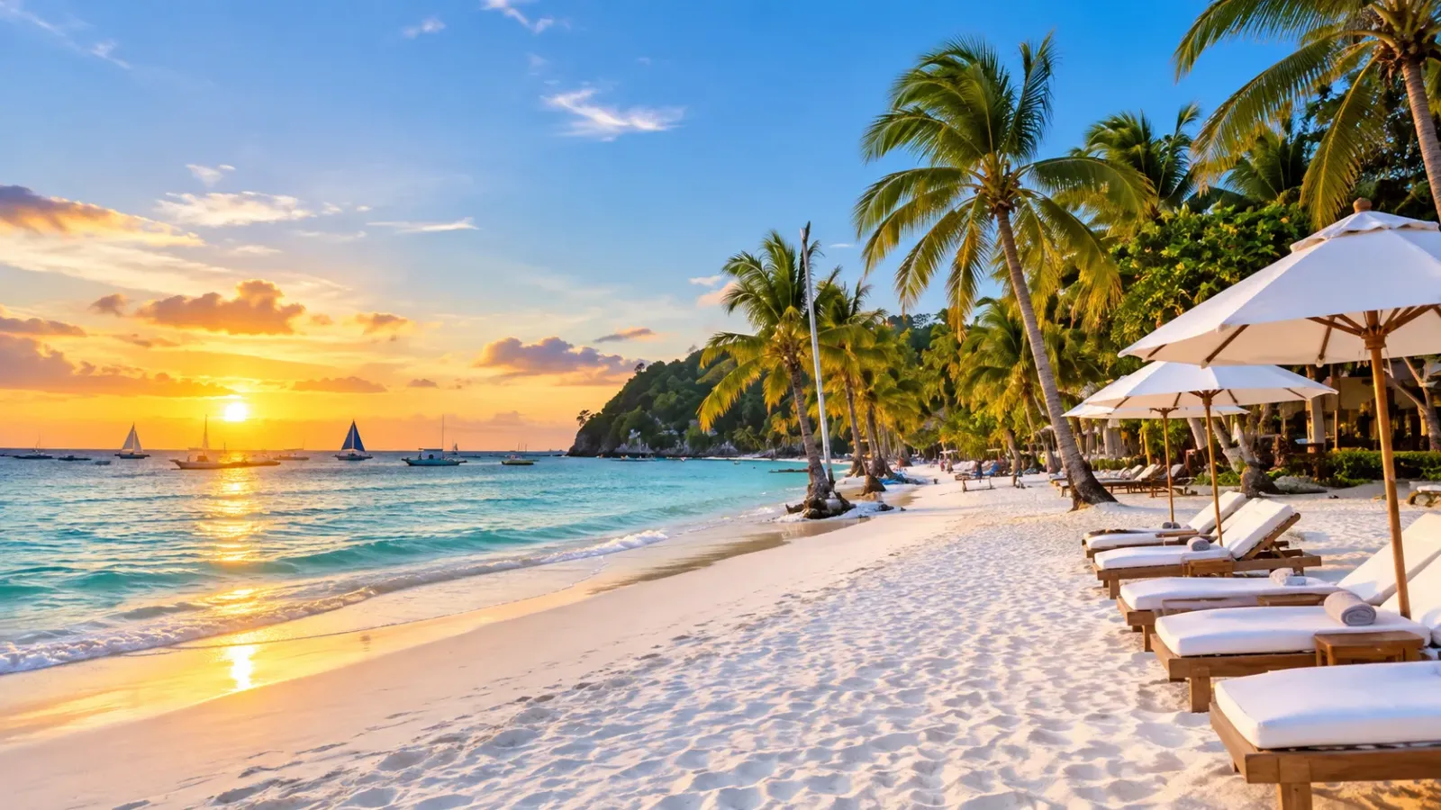 Bãi cát trắng và mặt biển tại White Beach Boracay