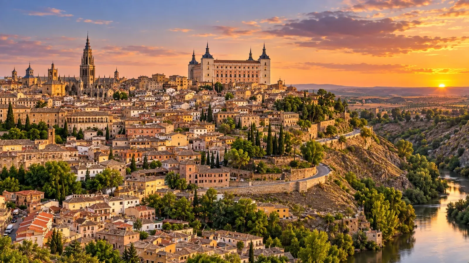 Toàn cảnh thành phố cổ Toledo nhìn từ bên ngoài khu trung tâm