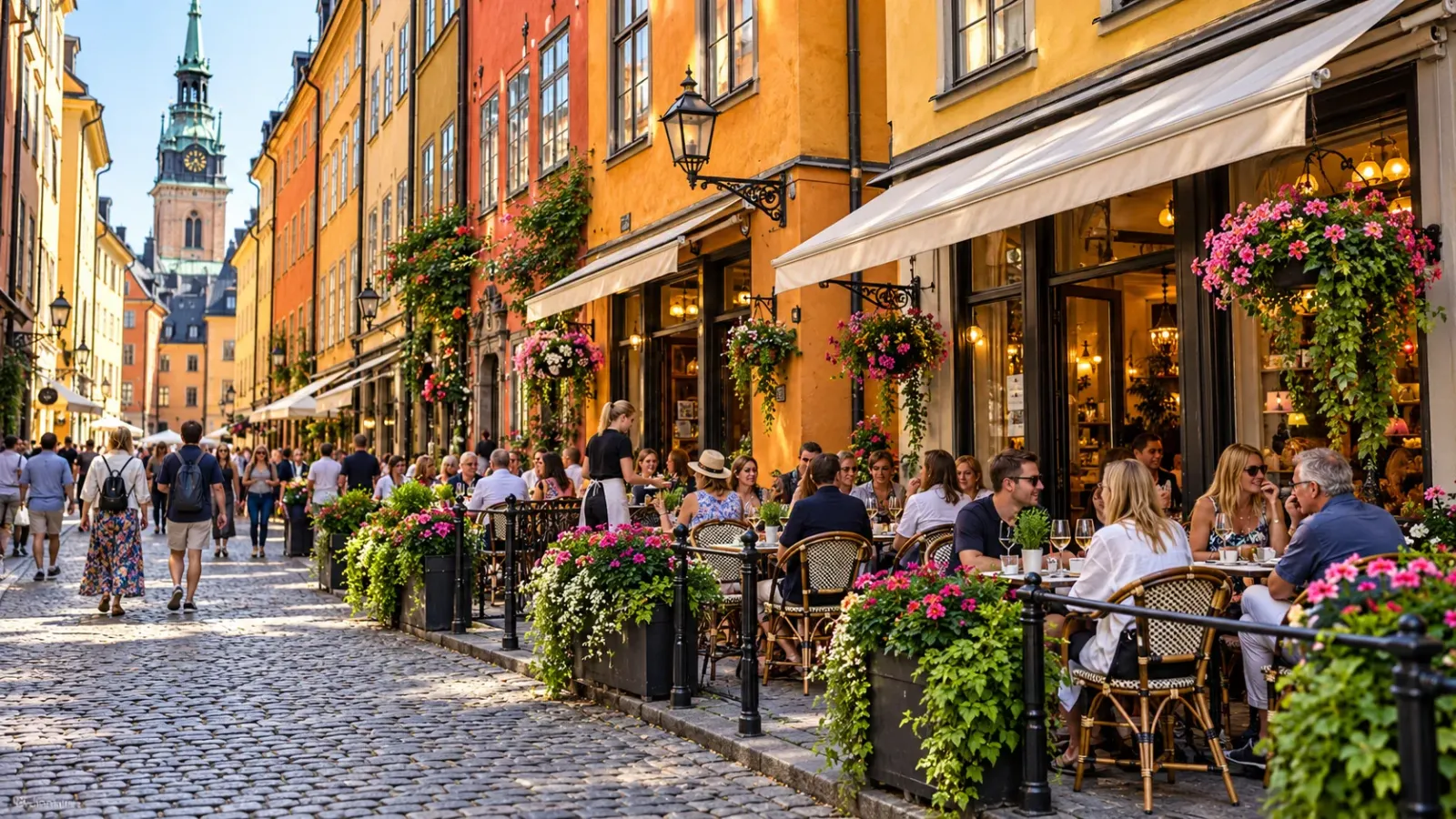 Khu phố cổ Gamla Stan với những tòa nhà nhiều màu tại Stockholm Thụy Điển