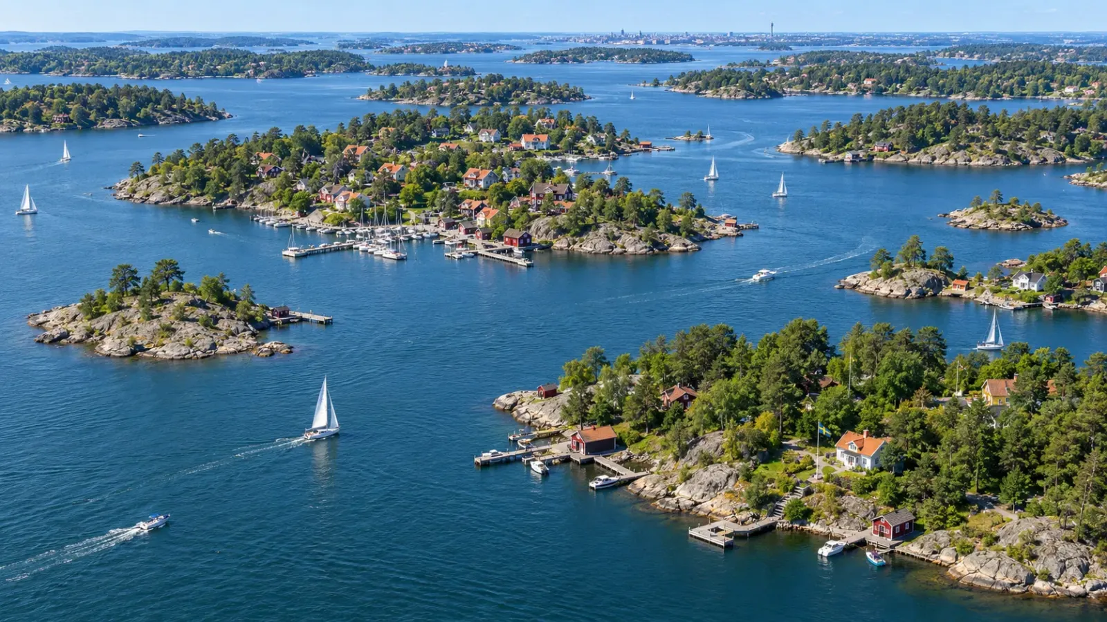 Những đảo nhỏ và nhà ven biển thuộc quần đảo Stockholm trên biển Baltic