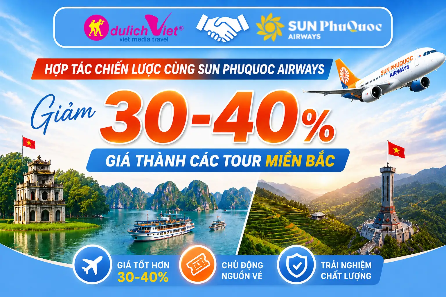 Du Lịch Việt hợp tác chiến lược Sun PhuQuoc Airways giảm giá tour
