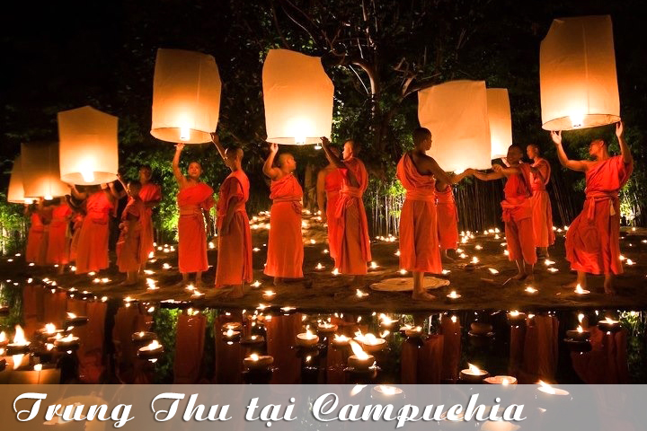 Lễ hội thả đèn trời dịp lễ Trung Thu tại Campuchia