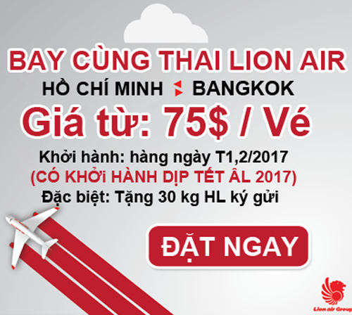 Vé máy bay Lion Air Sài Gòn - Bangkok siêu khuyến mãi