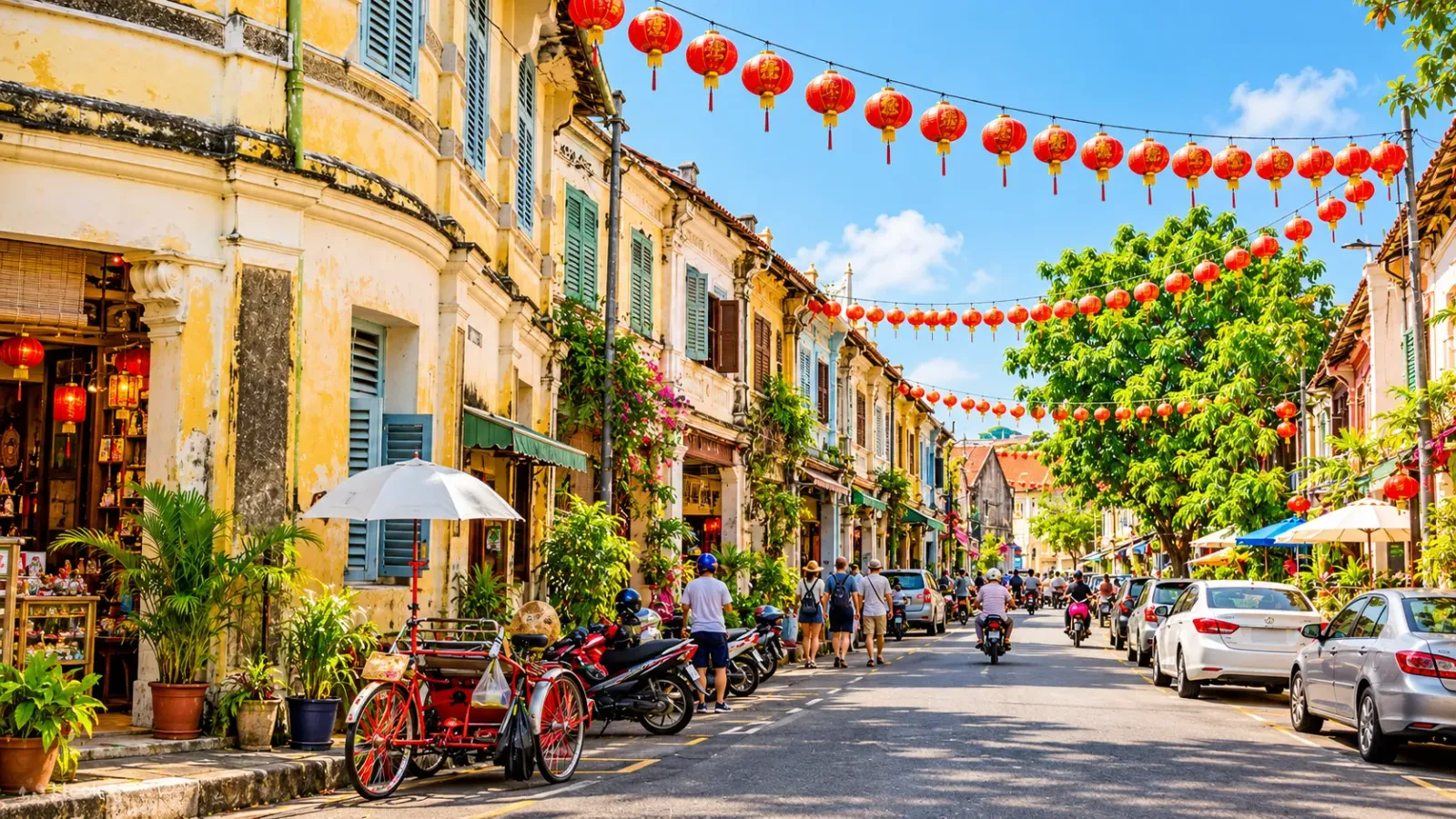 Cảnh quan khu phố di sản George Town với những công trình kiến trúc lịch sử tại Penang, Malaysia