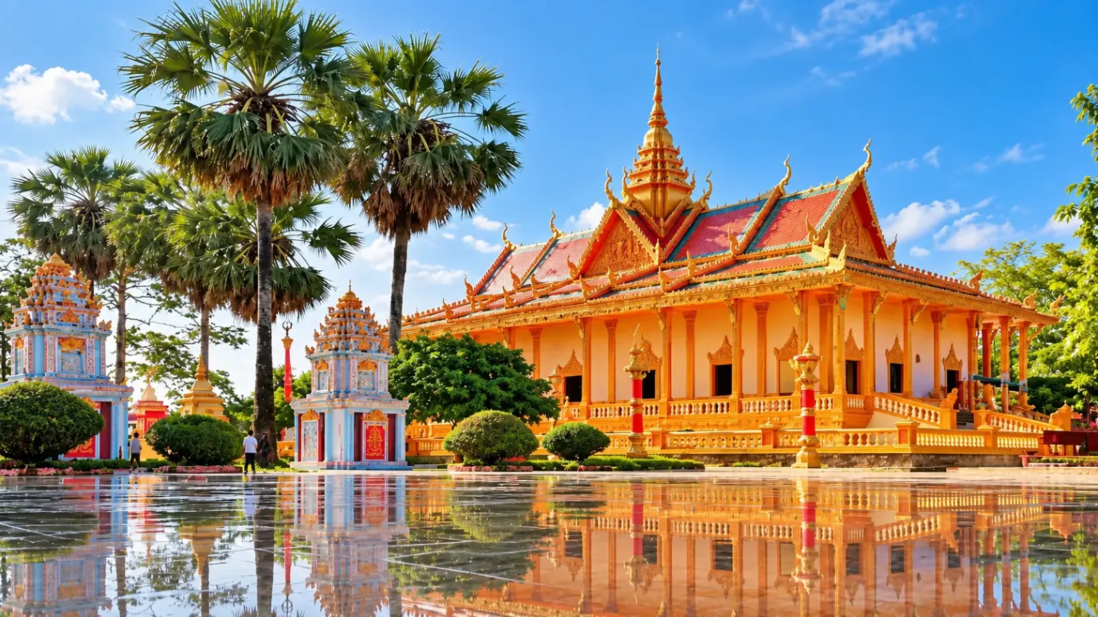 Kiến trúc Khmer đặc trưng tại Chùa Xiêm Cán ở khu vực Bạc Liêu