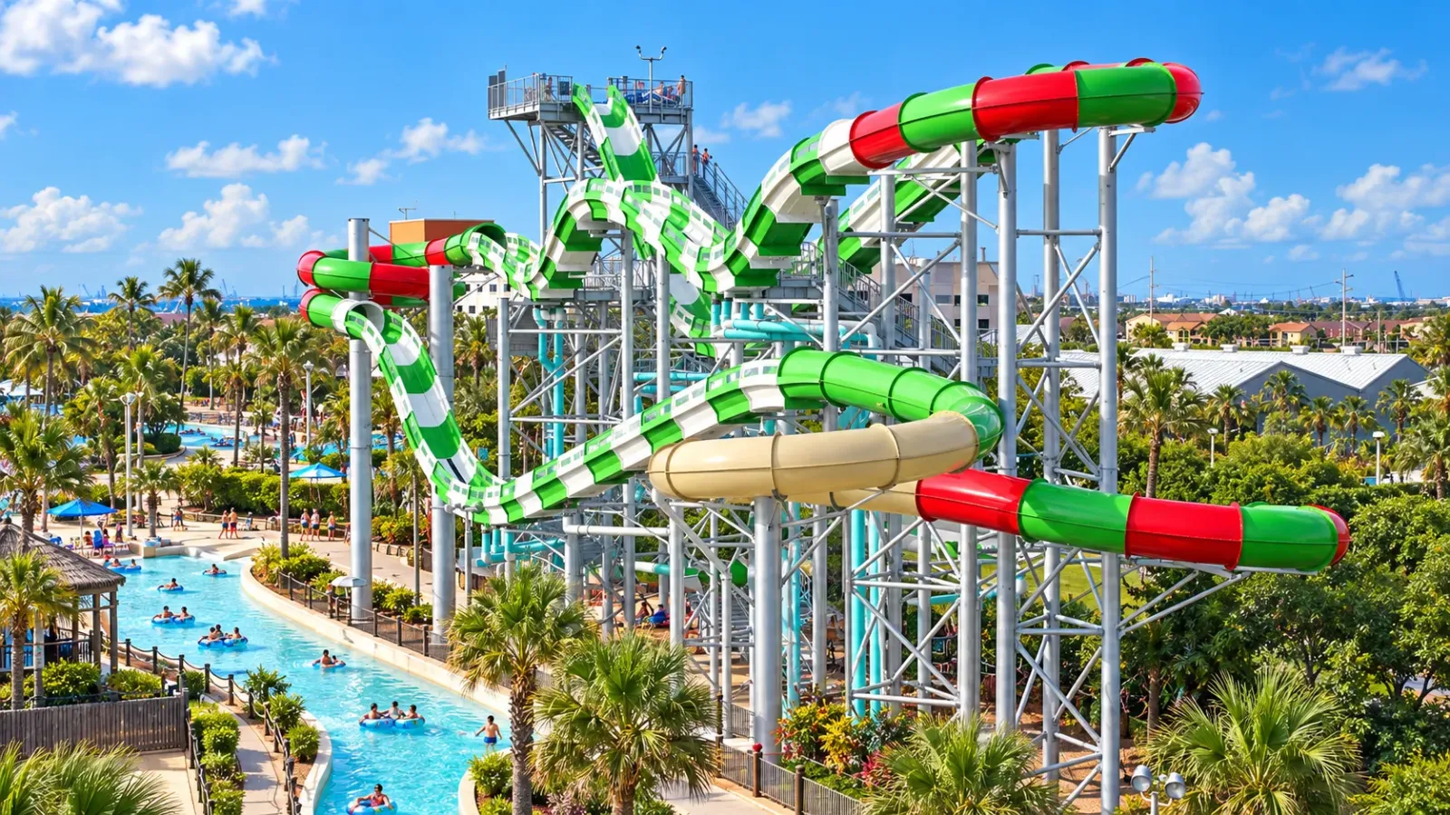 Khu đường trượt và trò chơi nước tại công viên Schlitterbahn Galveston tại Texas