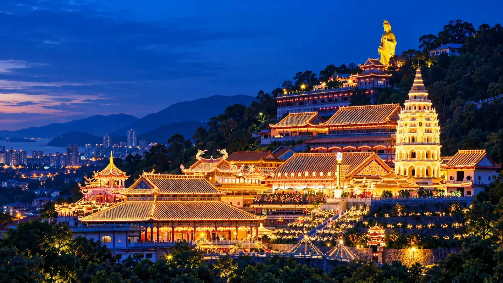 Quần thể chùa Kek Lok Si và các điện thờ và ngọn tháp nhiều tầng tại Air Itam, Penang