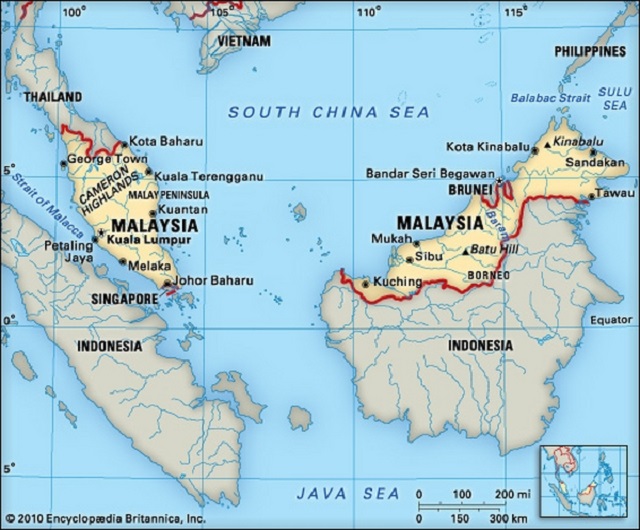 Vị trí địa lý của Malaysia phân chia khác đa dạng