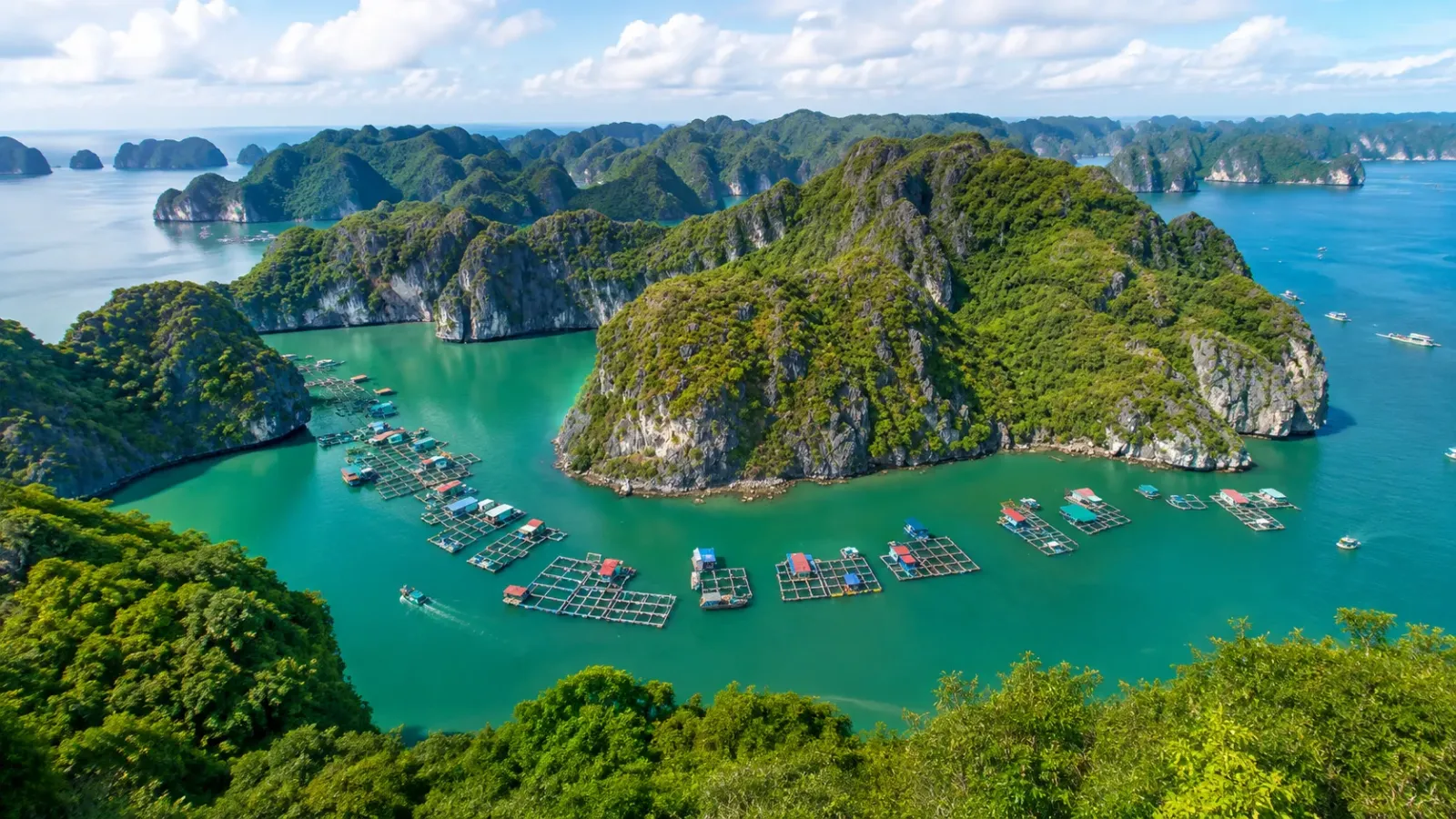 Cảnh quan biển đảo nhìn từ cáp treo Sun World Cát Bà
